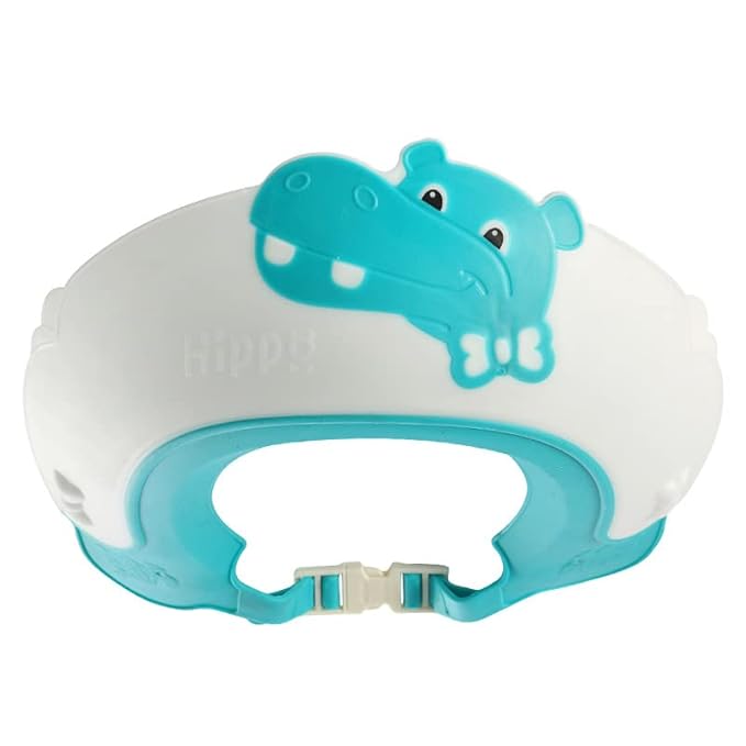 Baby Shower Cap Shield, Shower Cap for Kids, Visor Hat for Eye and Ear Protection for 0-9 Years Old Children,Cute Dinosaur/Crocodile/Hippo shape Makes the Baby Bath More Fun (Hippo, Blue)
