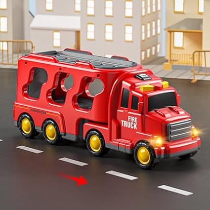Truck Toys for 3 4 5 6 Years Old Boys, Toddler Car Toys for Toddler Boys Ages 3-5, Fire Toys Car Carrier Vehicle Toy Set, Kids Toys Truck Set for Age 3-9