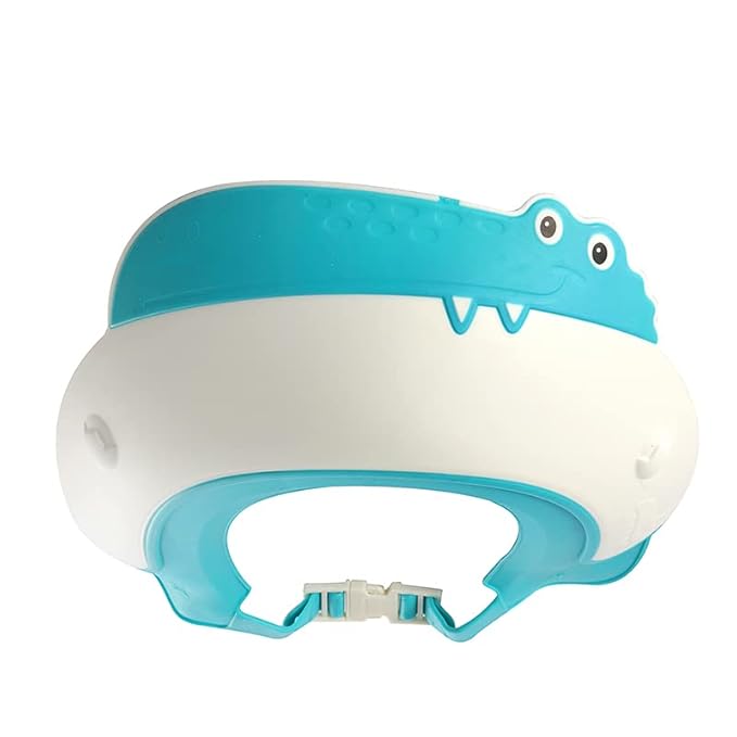 Baby Shower Cap Shield, Shower Cap for Kids, Visor Hat for Eye and Ear Protection for 0-9 Years Old Children,Cute Dinosaur/Crocodile/Hippo shape Makes the Baby Bath More Fun (Crocodile, Blue)