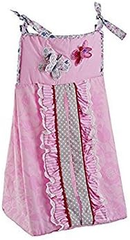 5 PCs Cotton Pink Embroidery Butterfly Nursery Crib Bedding Set Heavy Duty Cotton Butterfly Themed Baby Girl Cot Bedding Set Quilt /Fitted Sheet x 2/ Diaper Storage Bag /Window Valance , 28 X 52