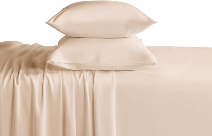 Twin Beige Sheet Set, 4 Piece Microfiber Bed Sheets，Soft Flat Bed Sheets Cover, Hotel Luxury 1800 High Thread Count Comfy Sheets, 21" Deep Pocket Fitted Sheets, Wrinkle Free