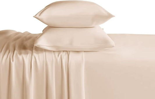 Twin Beige Sheet Set, 4 Piece Microfiber Bed Sheets，Soft Flat Bed Sheets Cover, Hotel Luxury 1800 High Thread Count Comfy Sheets, 21" Deep Pocket Fitted Sheets, Wrinkle Free