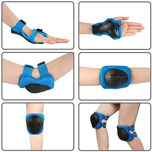 SISIGAD Kids Protective Gear Set, Strap Adjustable Knee Pads and Elbow Pads Wrist Guard 6 in 1, Suitable for Scooter, Skateboarding, Cycling, Skating