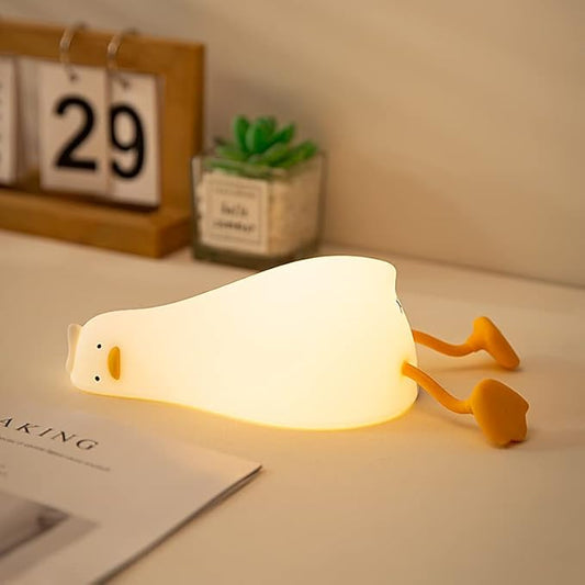 LiuXxdym Lying Flat Duck Night Light, Cute Silicone Light Up Duck, 3 Level Dimmable Nursery Nightlight, LED Duck Lamp, Rechargeable Bedside Touch Lamp for Breastfeeding Toddler Baby Kids Decor