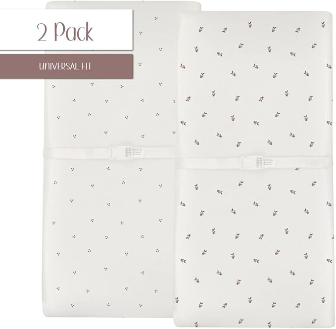 Ely's & Co. Patent Pending Waterproof Changing Pad Cover Sheets, 100% Cotton with Waterproof Lining – 2 Pack Fitted Cradle Sheet Set, Berry and Cluster Dot (Lavender) 34” x 17”
