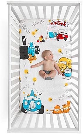 JumpOff Jo - Fitted Crib Sheet, Super Soft 100% Cotton Sheet for Standard Crib Mattresses and Toddler Beds, 28 in. x 52 in. - Jo's Garage (Heather Grey Jersey)