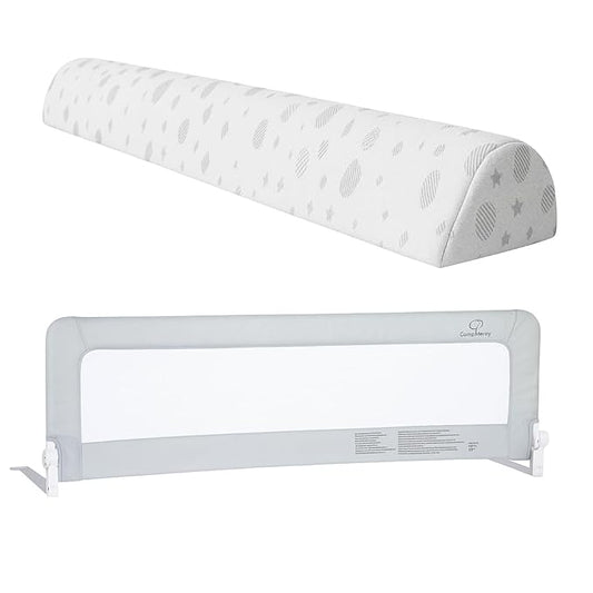 ComfyBumpy Bed Rail & Bumper Set for Toddlers – Extra-Long Rail + Foam Safety Guard | Fits Twin, Full, Queen & King Sizes | Non-Slip Protection for Comfortable Toddler Sleep | Grey