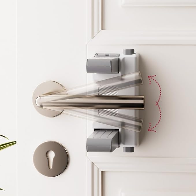 YEYA Upgrade Child Safety Door Handle Lock, White Universal Fit Lever Locks with Stong 3M Adhesive Backing, 2-Pack Toddler Proof Safety Locks for Indoor Doors, Dual-Button Security & Easy Installation
