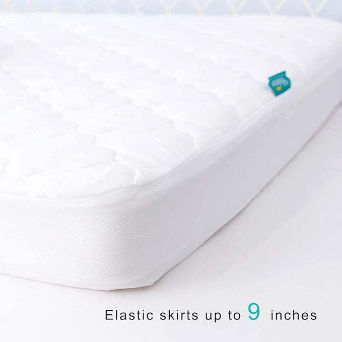 2 Pack Crib Mattress Protector Sheets, Fitted Waterproof Mattress Pad Cover, Noiseless & Machine Wash 100% Absorbent Crib/Toddler Mattress Protector Sheet Quilted, White & Gray, 52" x 28"