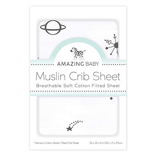 Amazing Baby Cotton Muslin Fitted Crib Sheet, Space, Soft Black, 52x28x6 Inch (Pack of 3)