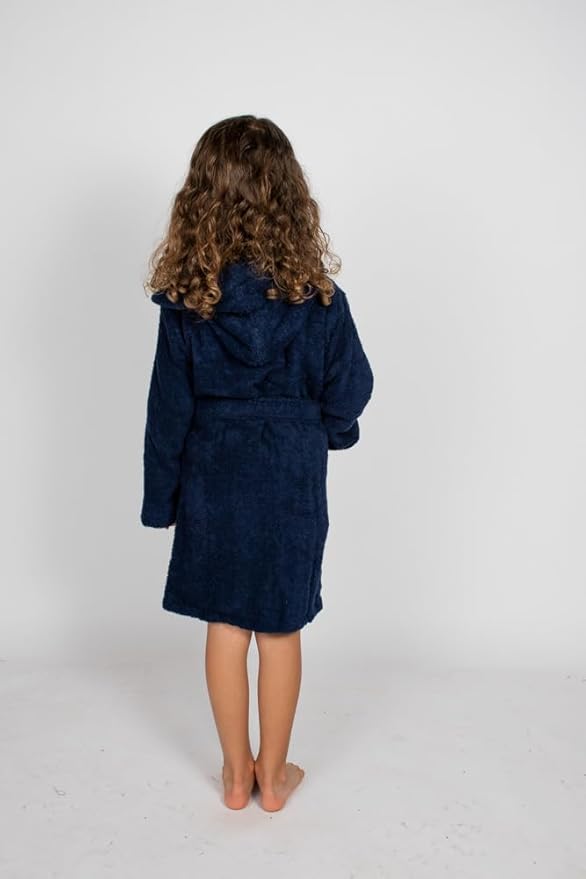 BAGNO MILANO Kids Organic Turkish Cotton Hooded Beach Cover-Up Towel, GOTS Certified, for Boys and Girls (Navy, 7-8 Years)