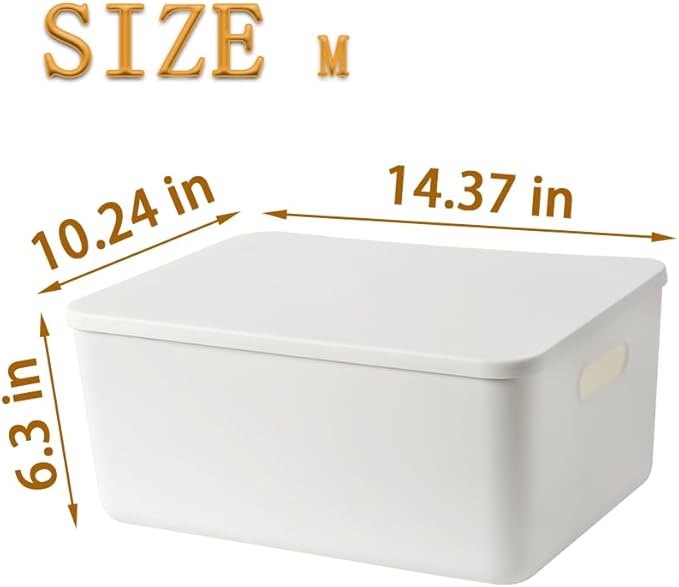 Gaoaodeyu 4 pack large plastic White storage bins Baskets, Toy Box Chest with Lids and Handle，Organizer Containers for Baby，Kids,snacks,Nursery，Shelves，Playroom, Bedroom，Office,Closet，home