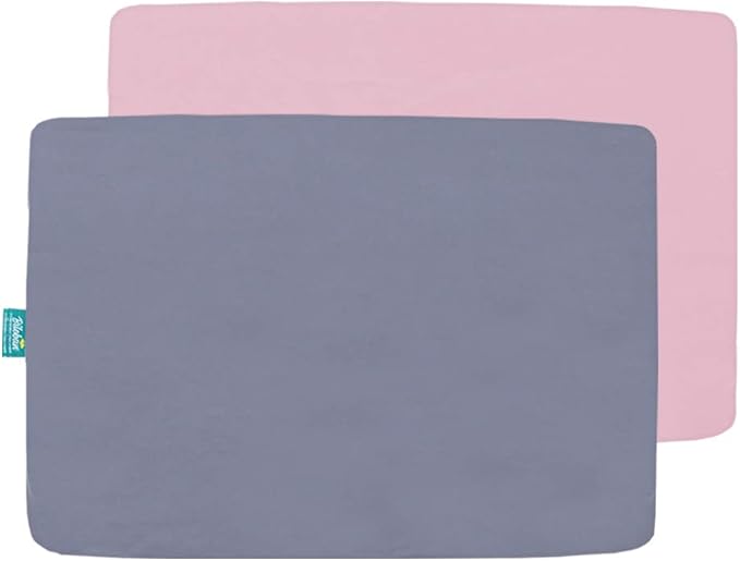 Biloban Pack n Play Sheets and Waterproof Mattress Protector, Grey&Pink, Breathable, Washable, Water Proof, 4 Pack
