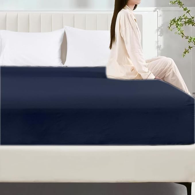 Mattress Protector King Size 100% Waterproof Zippered Cover, 15 Inches Deep, Six-Sided Mattress Encasement for Bed, Zipper Closure Style (Navy Blue)
