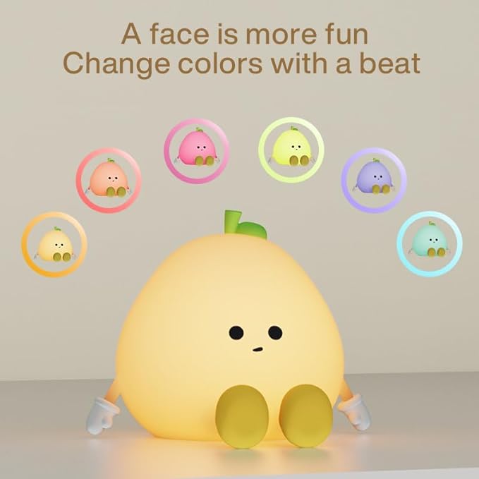 DNBFLLK Grapefruit Night Light for Nursery - Silicone Touch Lamp, 3 Adjustable Brightness, USB-C Rechargeable, Baby-Safe Bedside Light, Toddler Sleep Training & Kids Room Decor