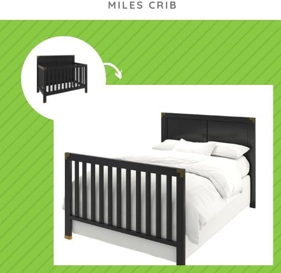 Full-Size Conversion Kit Bed Rails for Baby Relax Convertible Cribs, by Dorel Living - Solid Wood Rail - Toddler and Adult Bed Rail for Full-Size Beds - Nursery Furniture (Black, Option 1)