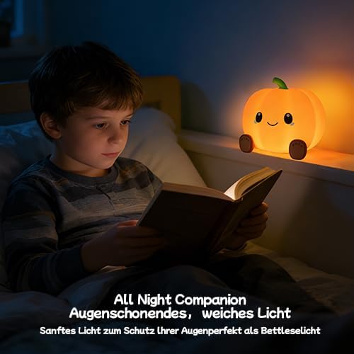 DNBFLLK Pumpkin Night Light for Kids Adult, 3 Adjustable Brightness, USB-C Rechargeable, Baby-Safe Bedside Light, Toddler Sleep Training & Kids Room Decor