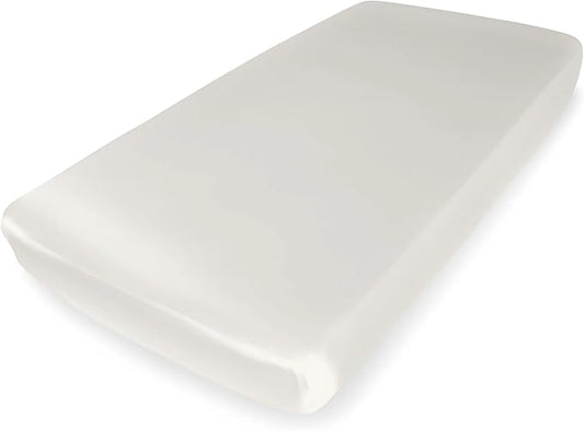 Mulberry Park Fitted Silk Crib Sheet - Grade 6A Pure 19 Momme Toddler Bedding - Gentle on Baby's Delicate Skin, Helps with Bald Spot, Eczema, Dry Skin & Cradle Cap - 28" x 52" / Natural White