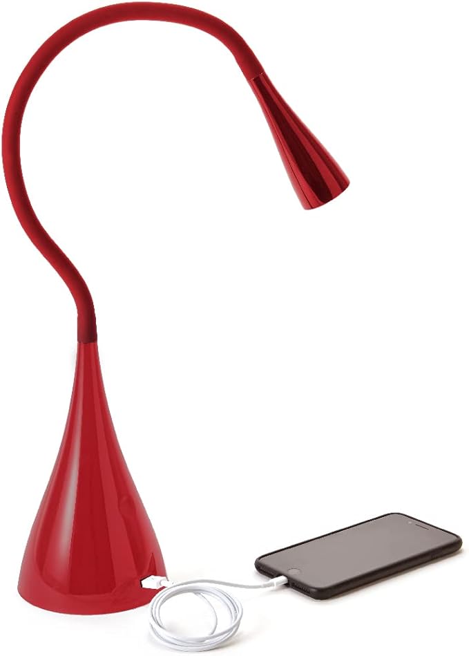 Newhouse Lighting NHGS-LED-RD Red Flexible Touch Sensor Switch Energy-Efficient LED Goose Neck Desk Lamp in 3000K Warm White Color Temperature with USB 2.1A Charging Port