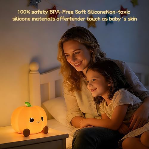 DNBFLLK Pumpkin Night Light for Kids Adult, 3 Adjustable Brightness, USB-C Rechargeable, Baby-Safe Bedside Light, Toddler Sleep Training & Kids Room Decor