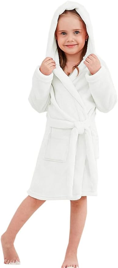 Umeyda Girls Fleece Hooded Robes, Warm Printed Bath Robe for Kids Soft Fuzzy Bathrobe for Gifts