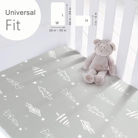 GRSSDER Stretchy Ultra Soft Jersey Knit Fitted Crib Sheets Set 2 Pack, Cozy Crib Sheet Fits All Standard Crib Mattress Pads, Christmas Trees and Arrows