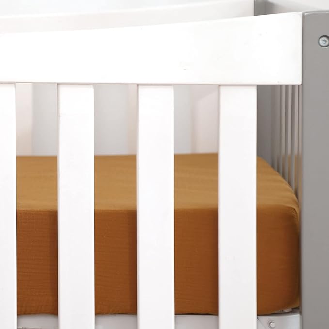 GRSSDER Soft Muslin Crib Sheet 2 Pack, 100% Cotton Crib Sheets for Boys and Girls, Fit Standard Crib Mattresses 52" x 28" Safe and Snug,Taupe/Fall Yellow