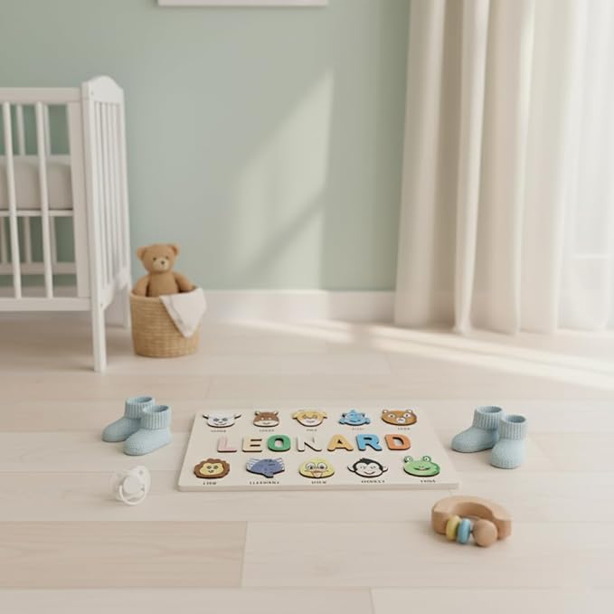 First Birthday Gifts for Girl, Personalized Baby Gifts, Wooden Puzzles for Toddlers 1-3, Animal Toys for Toddlers 1-3, Customized Baby Gift, 1-2 Year Old Toys