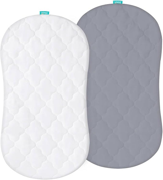 Bassinet Mattress Pad Cover, Fits 18” x 30” Halo Bassinet Swivel, Flex, Glide, Premiere & Luxe Series Sleeper, 2 Pack, Ultra Soft Waterproof Breathable, White and Grey