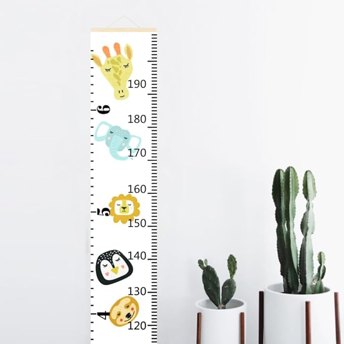 Nustila Cute Animals Growth Chart for Kids Baby Height Chart Ruler Removable Canvas Wooden Frame Hanging Wall Rulers Measurement Charts for Toddler Room Nursery Decor - 79"X7.9" with Beige Wood