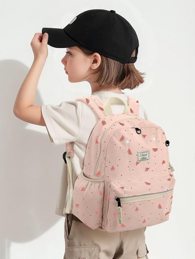 Corduroy Kids Backpack for Girls 6-10: Girls Backpacks for Elementary Kindergarten 15” H Fit Folder