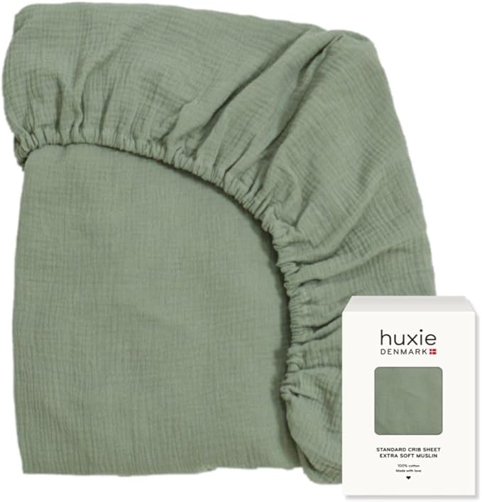 Crib Sheets – Organic Cotton Muslin Fitted Crib Sheet – Standard Size for Baby Boy and Baby Girl 28" x 52" Ultra-Soft and Breathable. (Roman Green)