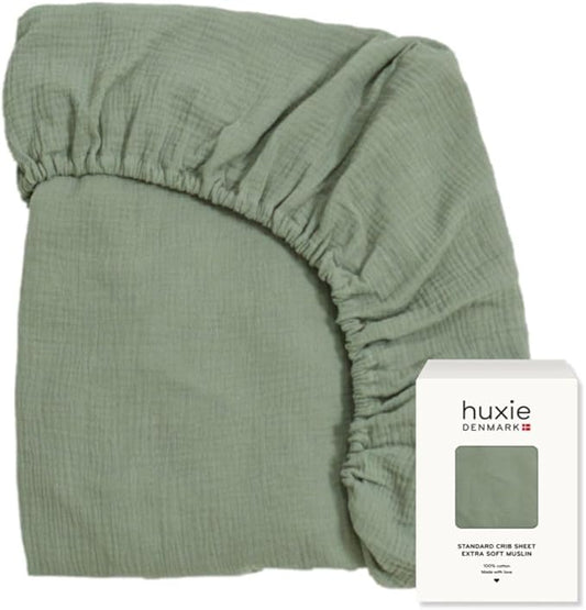 Crib Sheets – Organic Cotton Muslin Fitted Crib Sheet – Standard Size for Baby Boy and Baby Girl 28" x 52" Ultra-Soft and Breathable. (Roman Green)