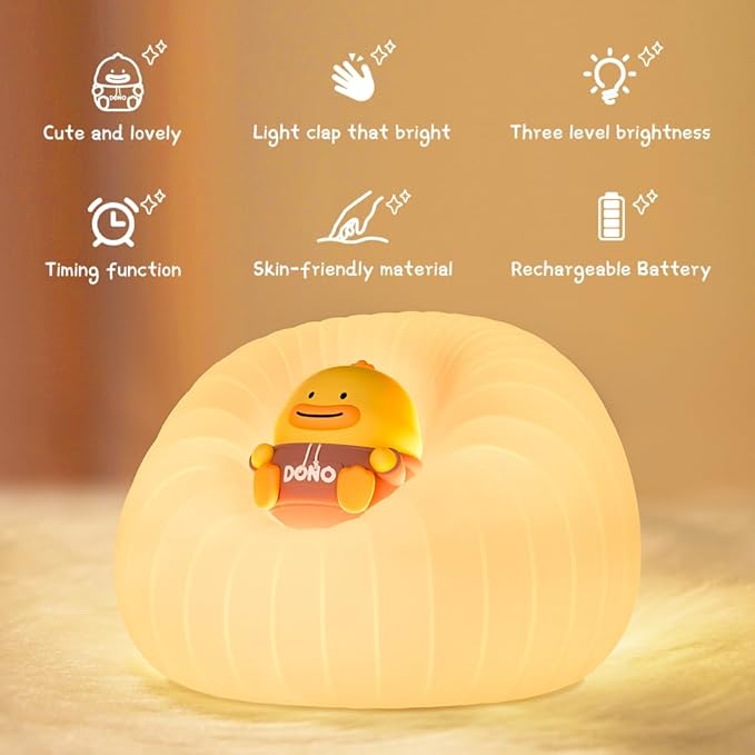ICARER FAMILY Night Lights for Kids, Rechargeable Touch Lamp with 3 Adjustable Brightness and Automatic Off, Soft Silicone Touch Control Night Light, Gift for Toddlers, Girls and Boys