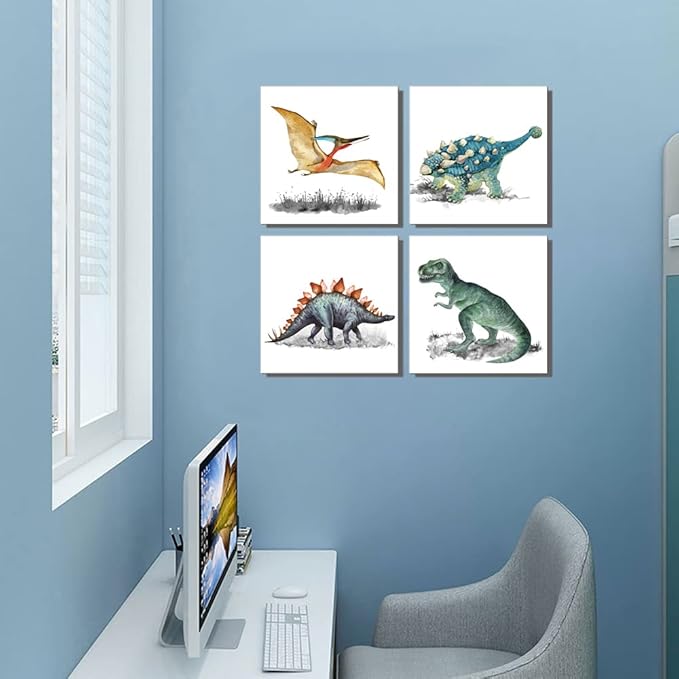 Popuwall Dinosaur Wall Decor Watercolor Dinosaurs Pictures for Boys Girls Kids Bedroom Nursery Room Decor Large