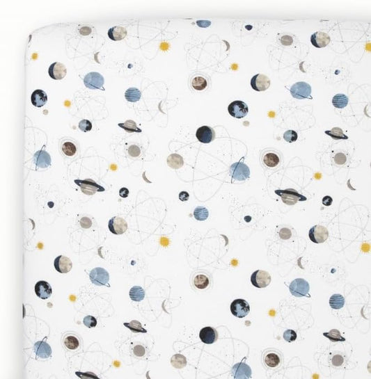 Little Unicorn Premium Stretch Knit Crib Sheet |Super Soft with Optimal Stretch (Planets)