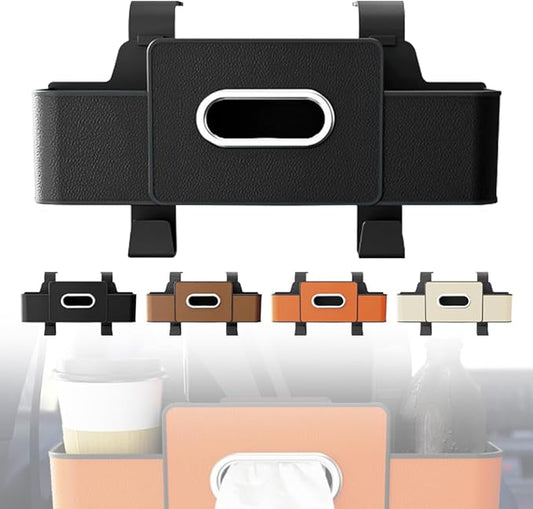 ANYSENT 3-in-1 Car Backseat Organizer with Cup Holder, Tissue Box, Trash Bin & Hooks,Multifunctional Back Seat Car Organizer for Hold Phones, Snacks, Drinks, and Handbags (Black)