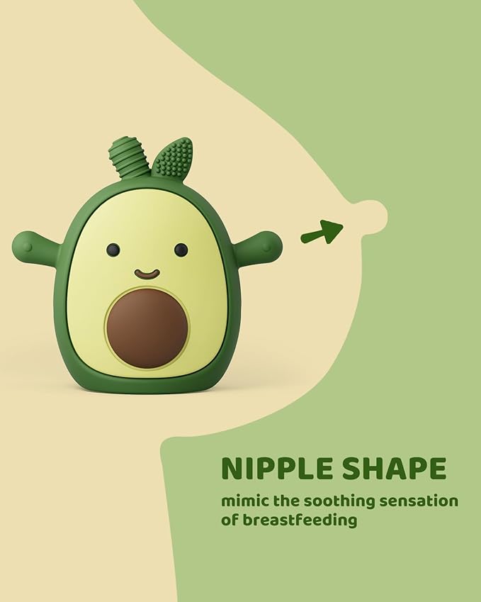 Baby Teething Toy Silicone Avocado Teething Mitten for Babies Over 3 Months Anti Dropping Wrist Hand Teethers Baby Chew Toys for Sucking Needs, BPA Free (Patent Pending)