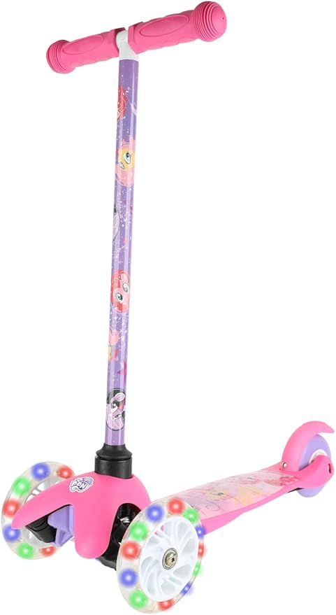 Self Balancing Kick Scooter with Light Up Wheels, Extra Wide Deck, 3 Wheel Platform, Foot Activated Brake, 75 lbs Limit, Kids & Toddlers Girls or Boys, for Ages 3 and Up