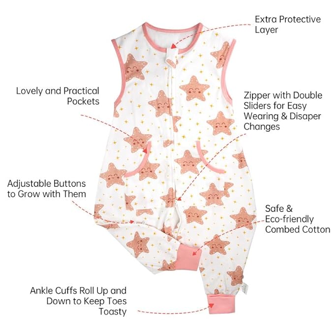 Toddler Sleeping Sack with Feet, Walker Sleep Sack, 0.5Tog (Stars 2T-3T)