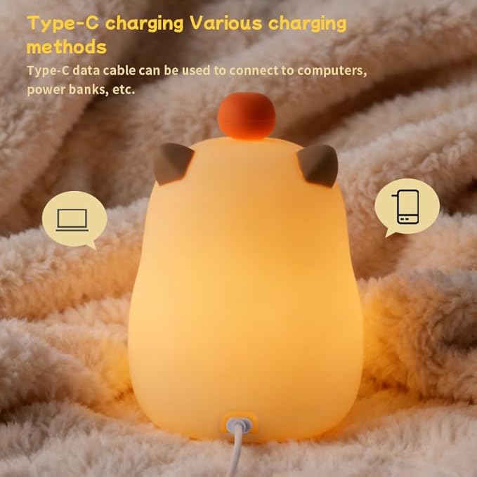 DNBFLLK Capybara Alarm Clock with Night Light for Kids, Cute Toddler Alarm Clocks for Bedrooms Ok to Wake Clocks for Girls and Boys, Rechargeable Silicone Animal Tabletop Lamp for Kid