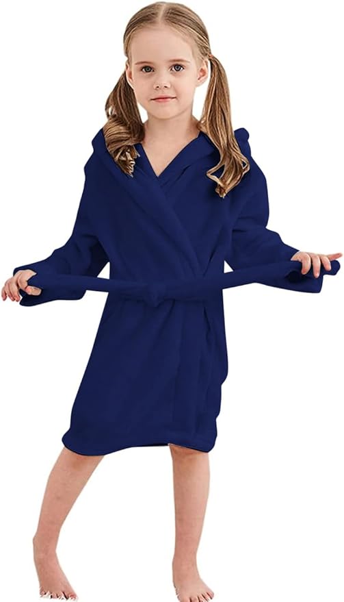 Girls Fleece Hooded Robes, Kids Soft Premium Fuzzy Bathrobe for Gifts, 2-12 Years