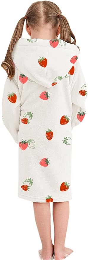 Umeyda Girls Fleece Hooded Robes, Warm Printed Bath Robe for Kids Soft Fuzzy Bathrobe for Gifts