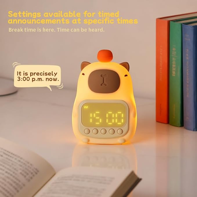 DNBFLLK Capybara Alarm Clock with Night Light for Kids, Cute Toddler Alarm Clocks for Bedrooms Ok to Wake Clocks for Girls and Boys, Rechargeable Silicone Animal Tabletop Lamp for Kid