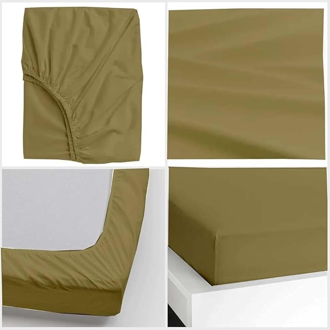 600 Thread Count Cotton Fitted Sheet for 48"x 75"|100% Egyptian Cotton Fitted Sheet|1 Piece Fitted Sheet Comfy, Ultra Soft, Breathable|16 Inch Deep Pocket Fitted Sheet in Taupe Solid