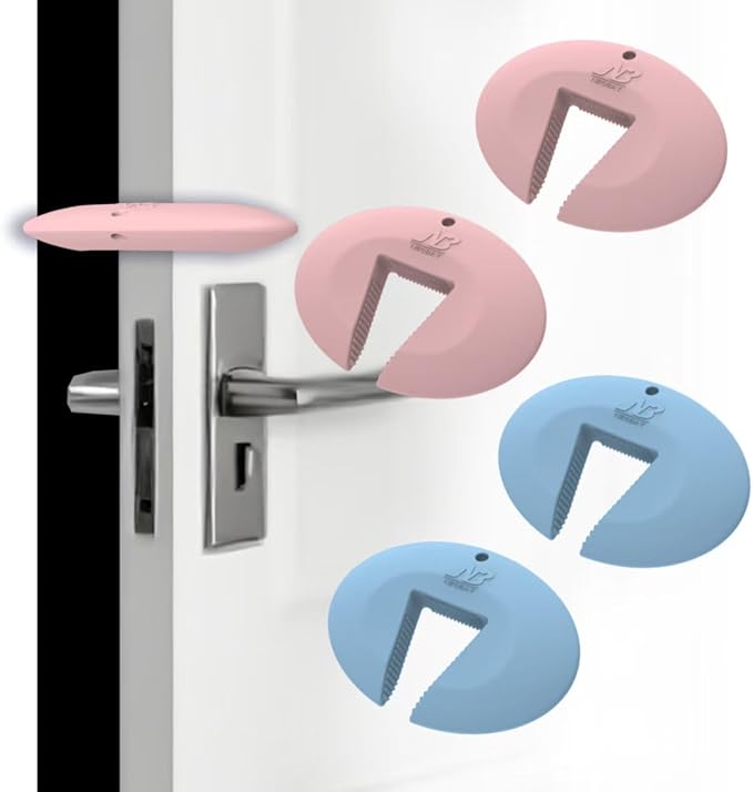 Neobay Door Pinch Guard and Door Slam Stopper, Durable Silicone Door Finger Pinch Guard, Prevents Slamming on Even Heavy Doors, Non-Toxic & Pet Friendly, 4 Packs （2 Pink 2 Blue）