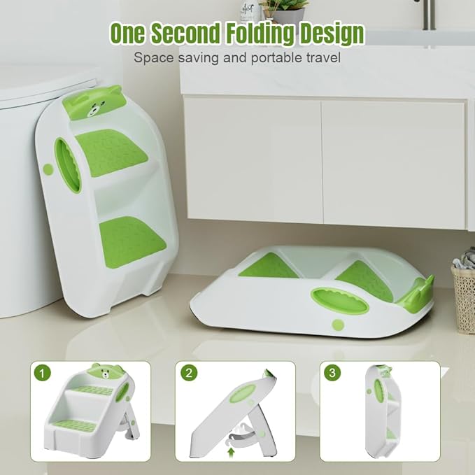 Step Stool for Toddlers, Toddler Step Stool for Bathroom Sink, Foldable Non-Slip Kids Stool with Handle, 2 Step Stools for Kids, Toddler Stool for Kitchen Bedroom Counter Sink