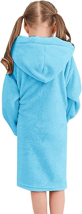 Umeyda Girls & Women Fleece Hooded Robes, Soft Fuzzy Bathrobe Warm Plush Fluffy Bath Robe for Kids Womens