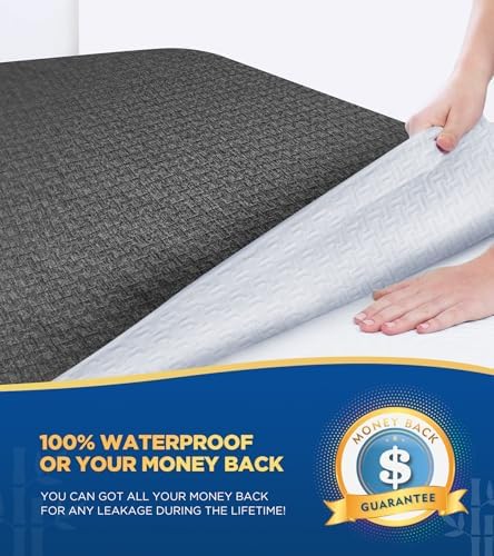 Premium 100% Waterproof King Mattress Protector, Breathable Cooling 3D Air Fabric Mattress Cover, Soft Hypoallergenic Noiseless Bed Cover Machine Washable Vinyl Free, 8-21'' Deep Pocket (Black)