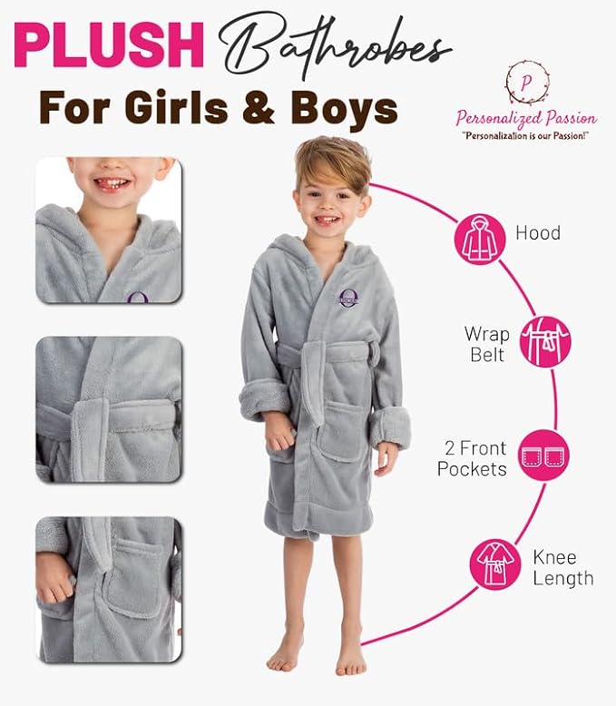 Personalized Kids Robes for Girls & Boys - Hooded Monogrammed Baby Bathrobe with Name - Custom Kids Bathrobe for 2-14 Years